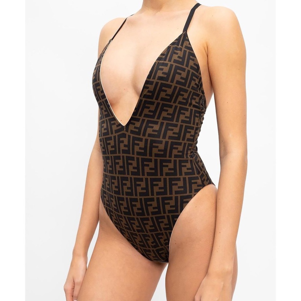 FENDI ROMA LYCRAFF REVERSIBLE SWIMSUIT - logo/pink in size 42 (US size 6)